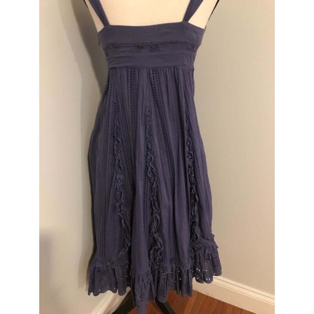 Anthropologie Lithe Savannah Eyelet Lace Sundress Blue Empire Waist Ruffle Sz 2 - Picture 5 of 11